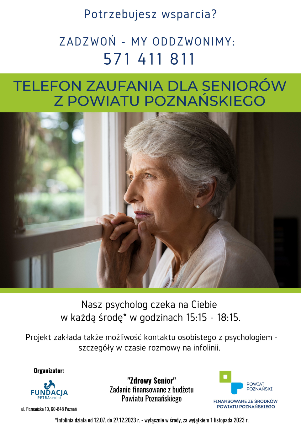 Od najbliższej środy mieszkańcy powiatu poznańskiego w wieku +60 będą mogli skorzystać ze wsparcia psychologicznego...