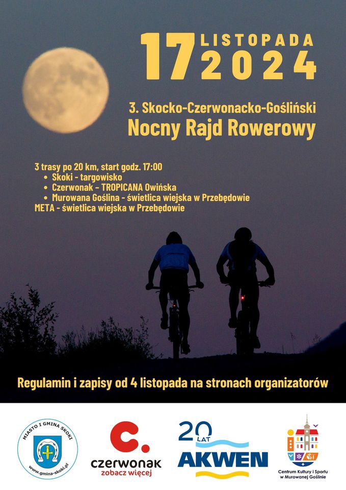 na zdjęciu dwóch rowerzystów jadących przy świetle księżyca