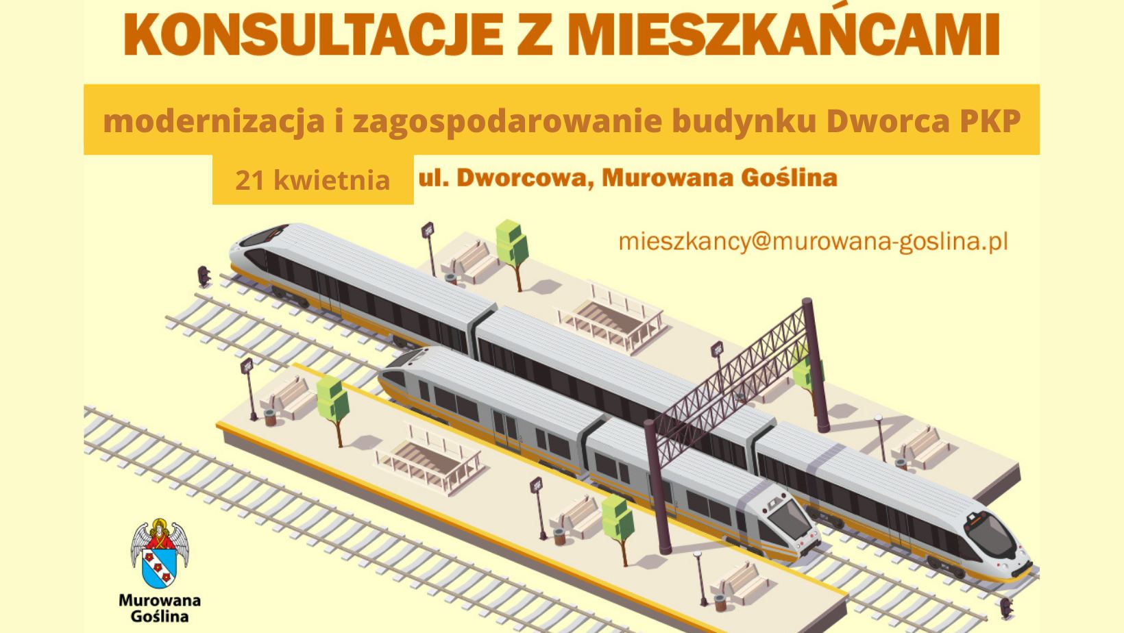 konsultacje z mieszkańcami, modernizacja i zagospodarowanie budynku dworca PKP Murowana Goślina, mieszkancy@murowana-goslina.pl